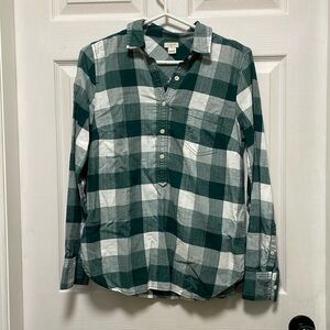 J CREW|Pullover |1/2 Button Up |Collared|Long Sleeve|Green Buffalo Plaid |Size S